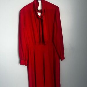 Lillie Rubin Vibrant Red and Black Polka Dot Silk Long Sleeve Dress